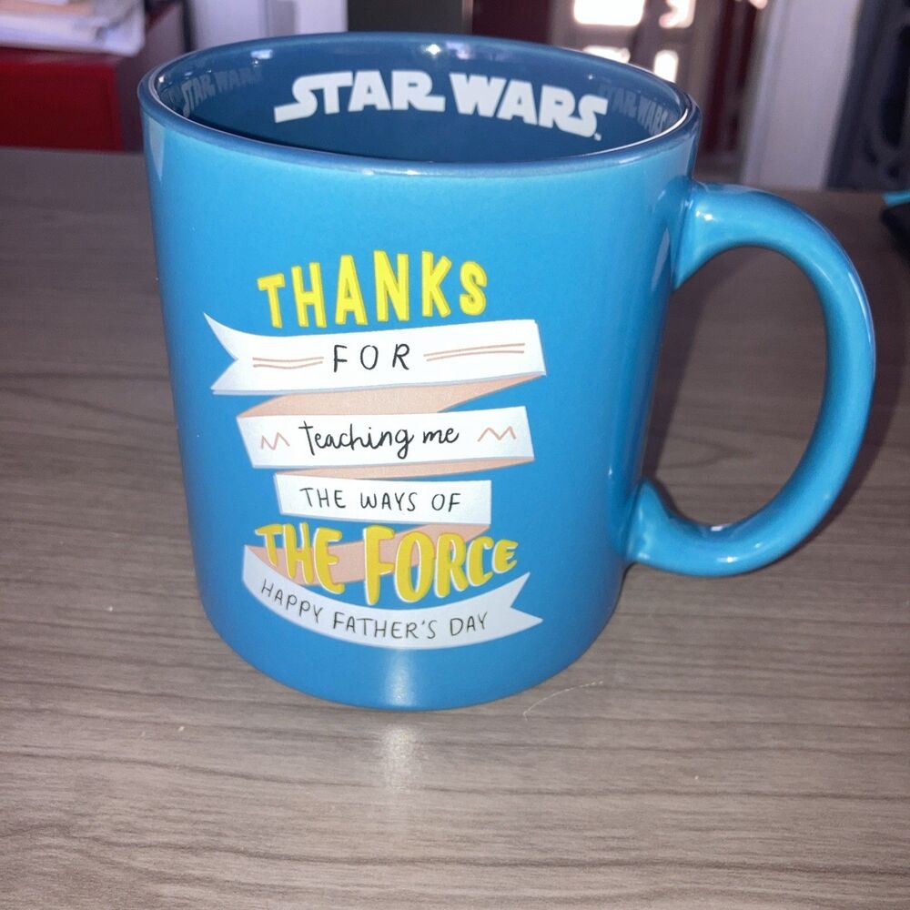 Star Wars Fathers Day Mug Blue Round  Good Condition Thanks For Teaching Me
